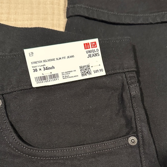 Men's Uniqlo Black Selvedge Jeans 38x34 Brand New - Picture 3 of 6